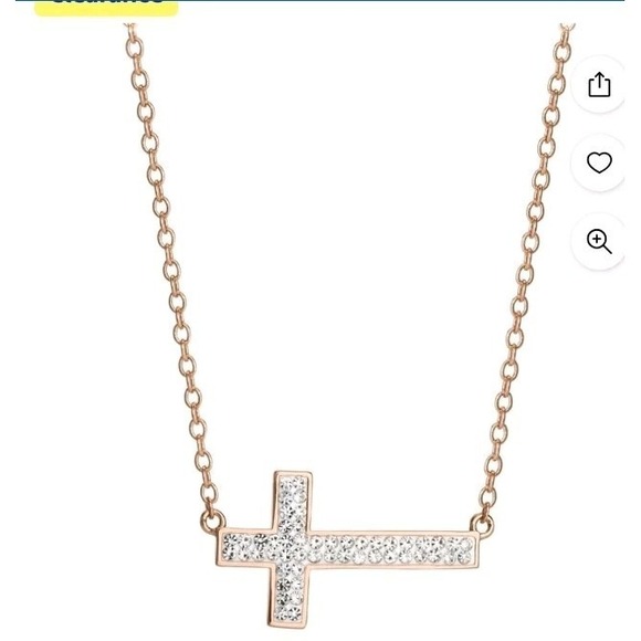 925 Sterling Silver 14k Gold Plated Crystal Cross Pendant Necklace - Picture 2 of 6